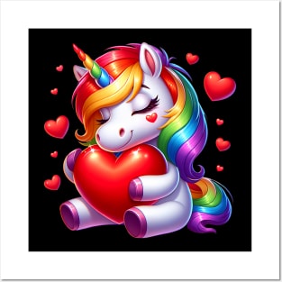 Cute Unicorn With Heart Valentines Day For Girls Womens Kids Posters and Art